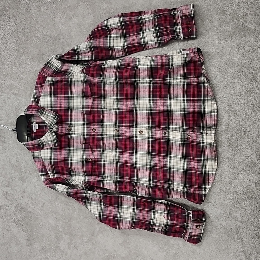 Carhartt Top Womens XL Maroon Plaid Shirt Long Sleeve Pockets (16/18)